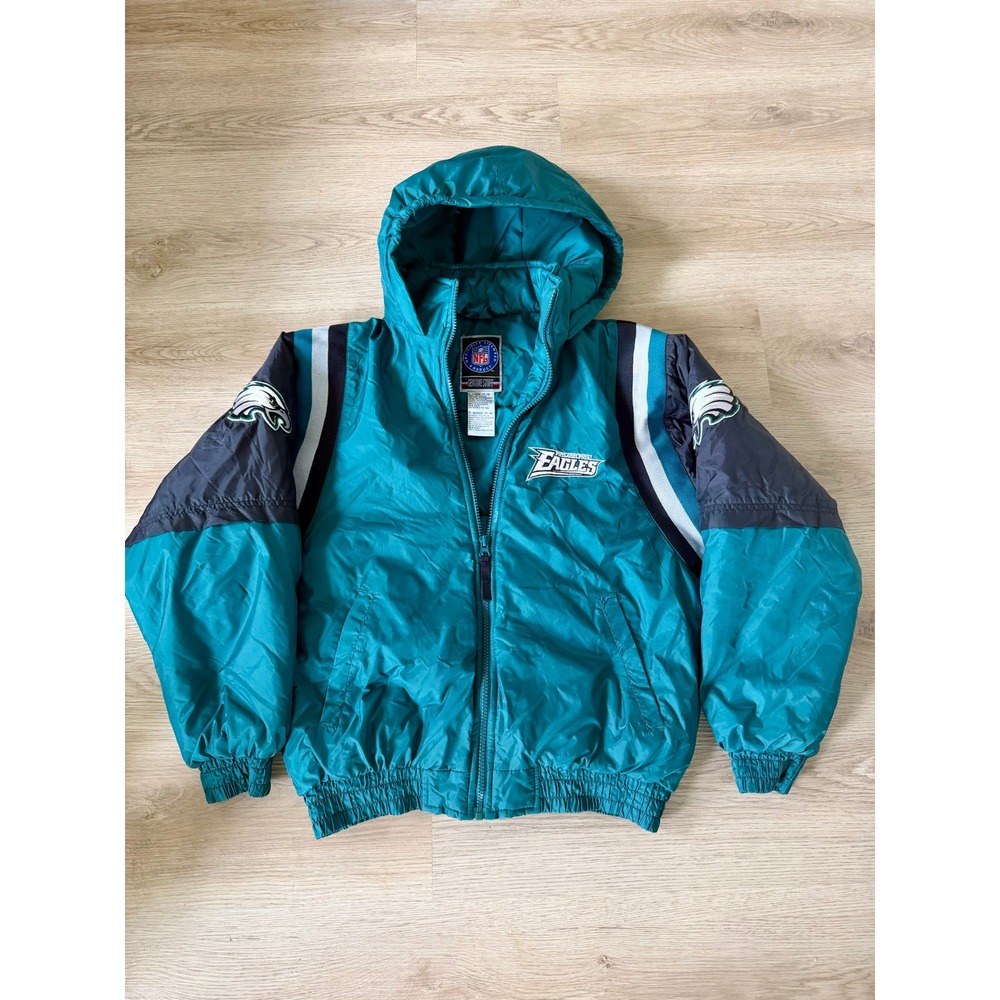 Vintage NFL Philadelphia Eagles Youth Puffer Jacket Full Zip Hooded L 14-16